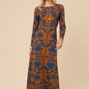 Spartina 449 Danielle Midi Dress Serpentine Floral Vine Cafe